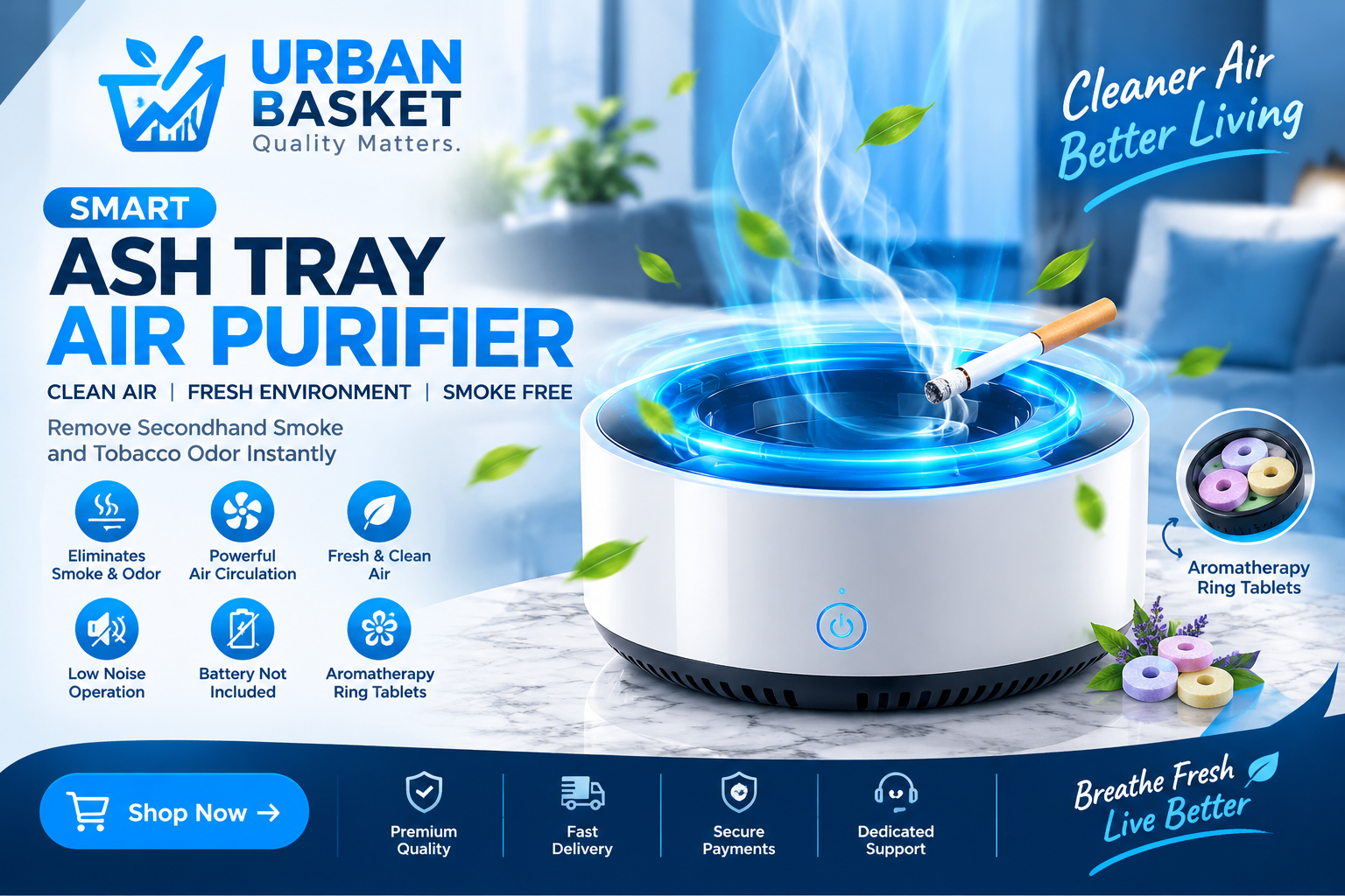 Smart Smokeless Ashtray with Air Purifier | Smoke & Odor Reduction Ashtray