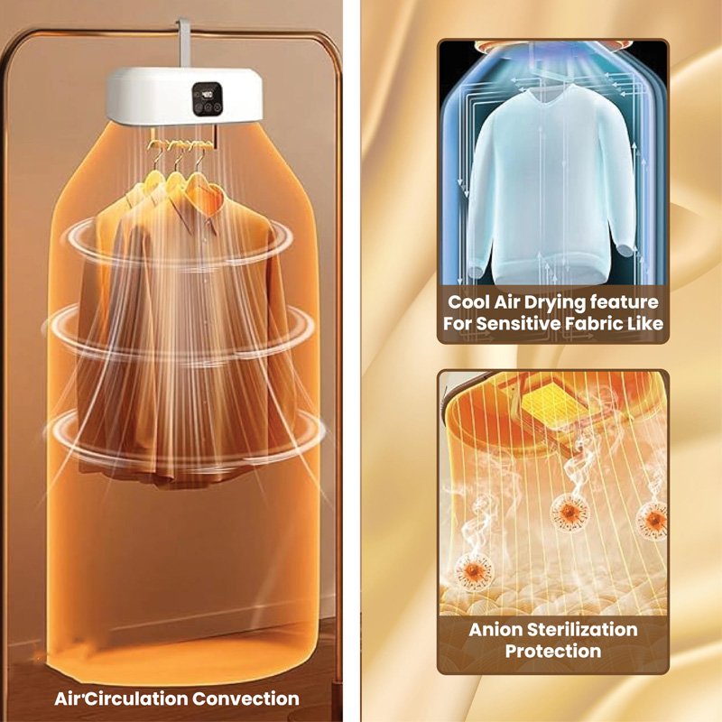 Portable Clothes Dryer | Mini Foldable Electric Laundry Dryer with Remote Control & Drying Bag