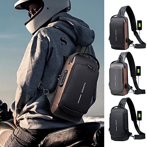 Fashion Men Sling Bag Pack with Lock Waterproof anti-Theft Chest Bag with USB Charging Port Shoulder