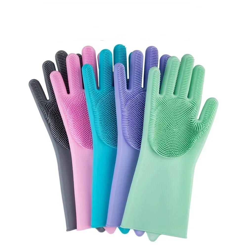 Magic Silicone Dish Washing Gloves | Reusable Heat-Resistant Rubber Cleaning Gloves with Built-In Scrubber for Kitchen, Dishes, Car, Bathroom & Household Use - Image 2