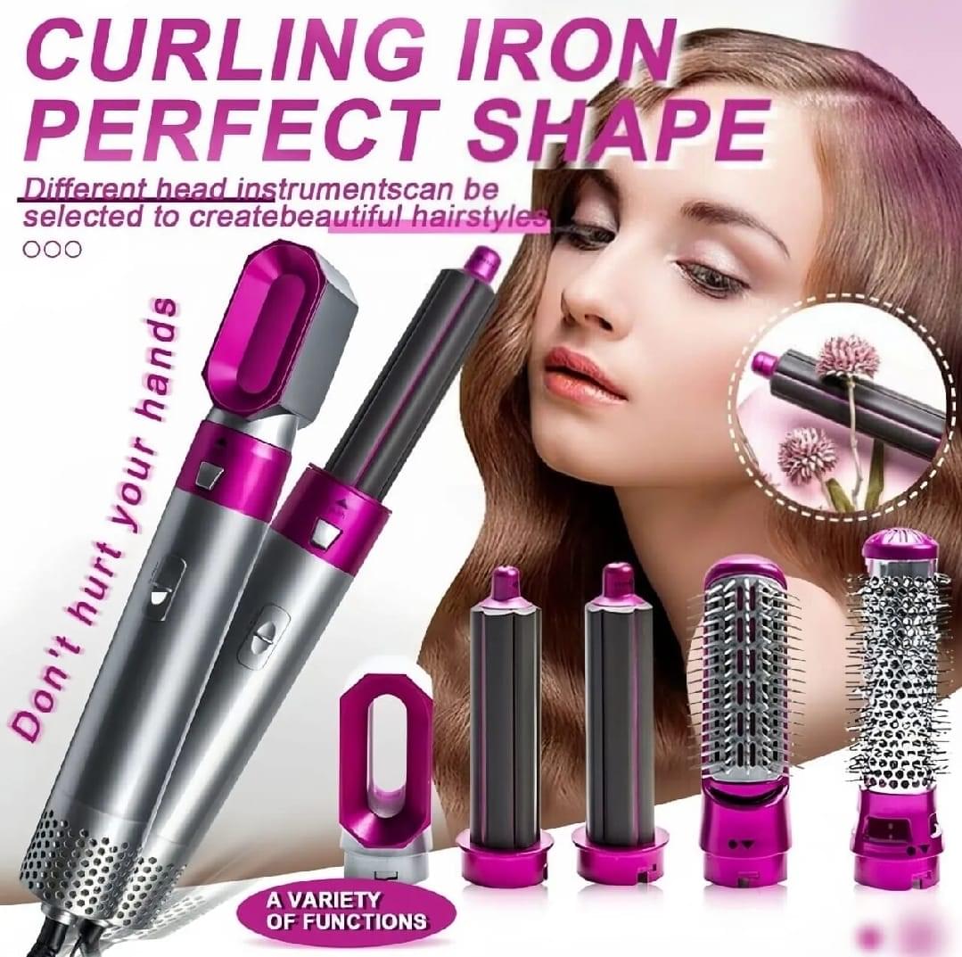 High Quality 5 In 1 Hair Styler Brush Hair Straightener Curler Blow Dryer Volumizer Negative Ionic Electric Air Wrap With Detachable Brush Heads - Image 2