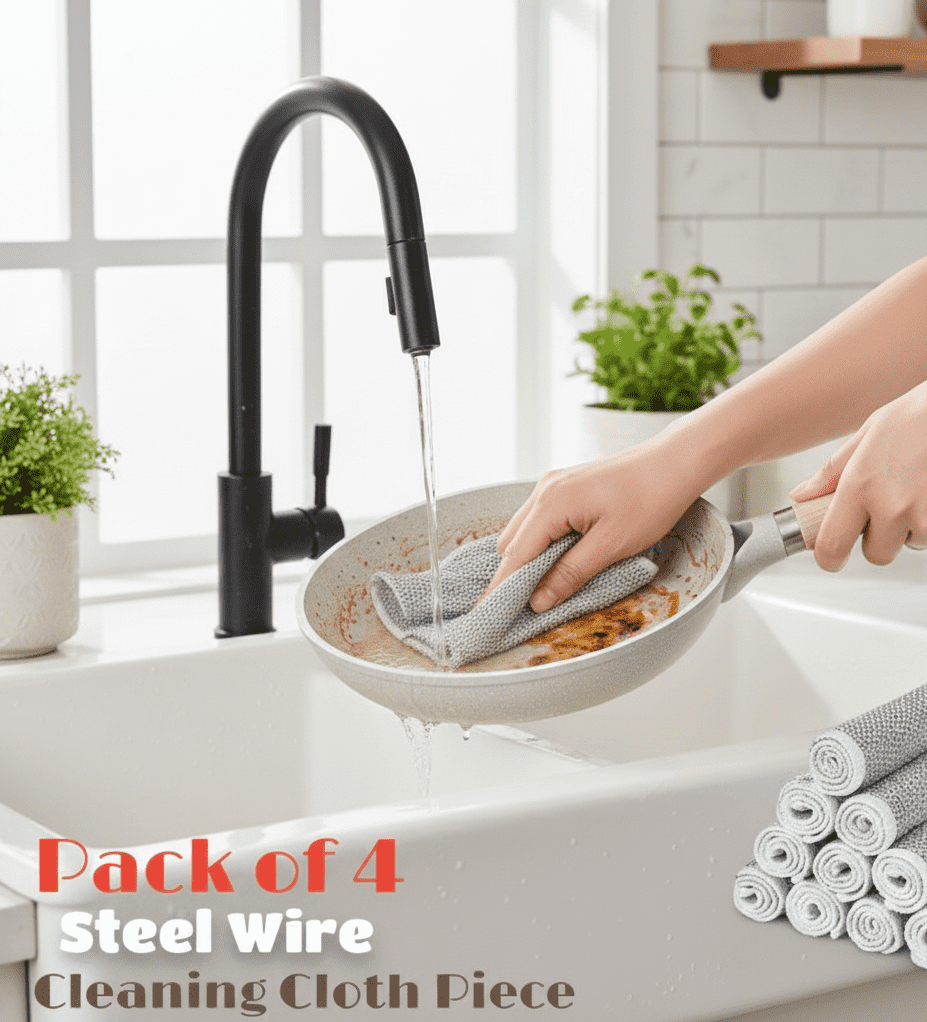 Pack of 4 Kitchen Steel Mesh Wire DishWasher Cleaning Cloth – Durable Dishwashing Scrubber Pads for Utensils, Pots, Pans & Daily Kitchen Cleaning - Image 2