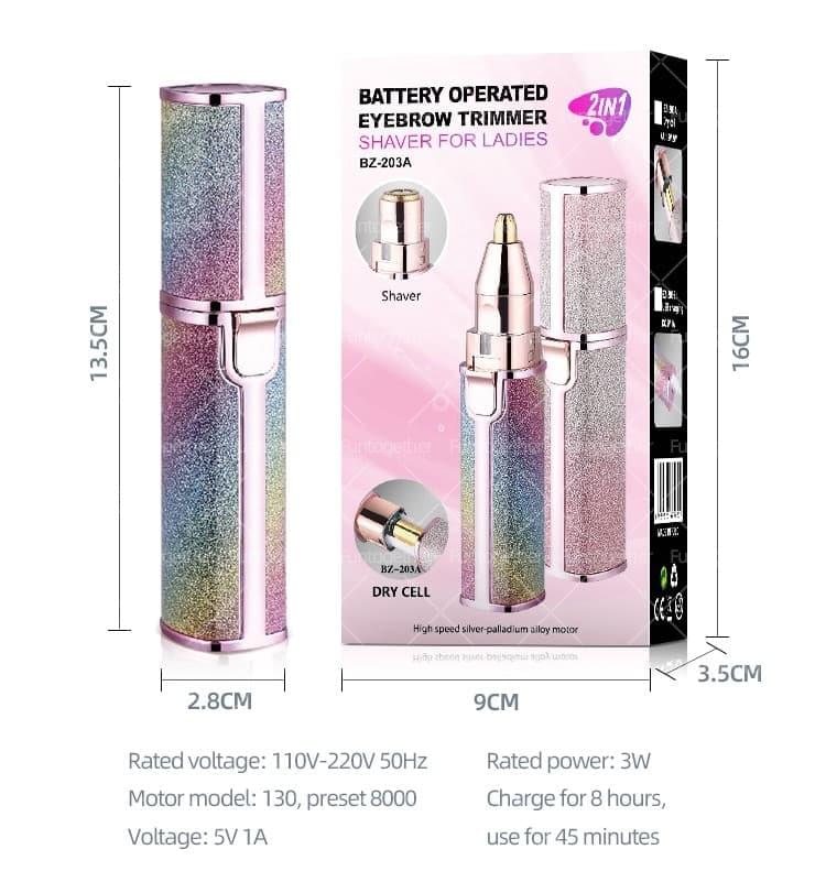 2 in 1 Electric Eyebrow Trimmer and Shaver, Rechargeable Flawless Hair Remover 2 in 1 Hair Remover Trimmer For Women, Electric Flawless Facial Machine Razor, Painless Eyebrow Removal ( With Box ) - Image 2