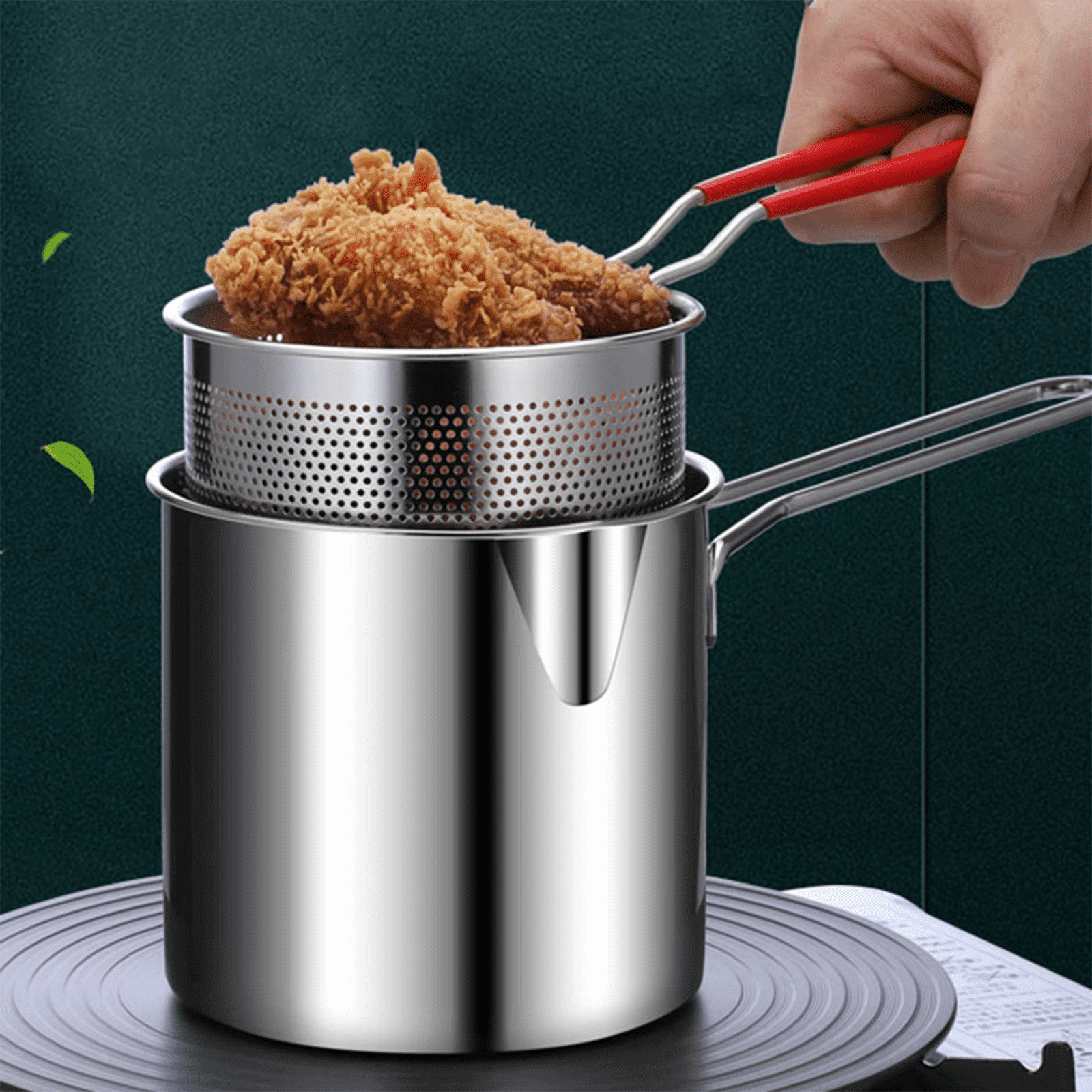 Stainless Steel Deep Fryer Pot with Strainer – Heavy-Duty Frying Pan for Home Kitchen Use – 1200ML Oil Capacity - Image 2