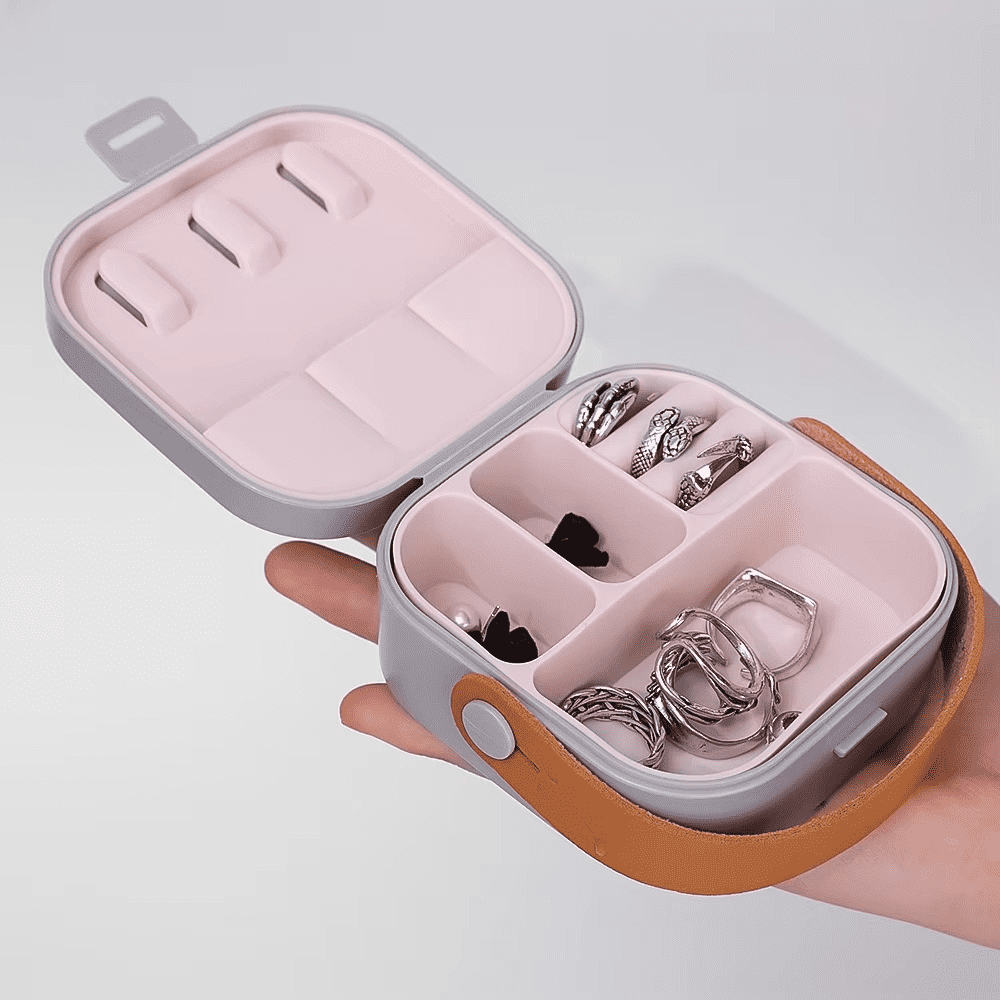 Jewelry Organizer Box | Portable Jewelry Storage Box | Sleek | Portable | Multi-Functional Travel Jewelry Organizer | Durable | Compact Ring | Necklace | Earring Storage Boxes With Mirror | For Travel | Home | Gift Option - Random Color