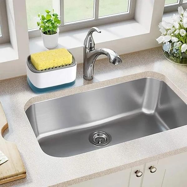 New Soap Pump Dispenser with Sponge | 2-in-1 Kitchen Dishwashing Liquid Dispenser & Sponge Holder for Easy Cleaning - Image 3