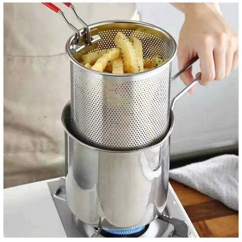Stainless Steel Deep Fryer Pot with Strainer – Heavy-Duty Frying Pan for Home Kitchen Use – 1200ML Oil Capacity - Image 3